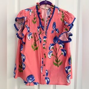 entro Coral Pink Floral Ruffle Button-Front Blouse